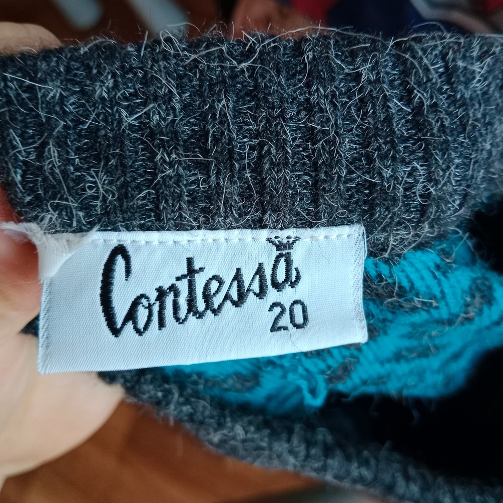 VINTAGE Blue/Grey Knit Jumper - Picture 6 of 7